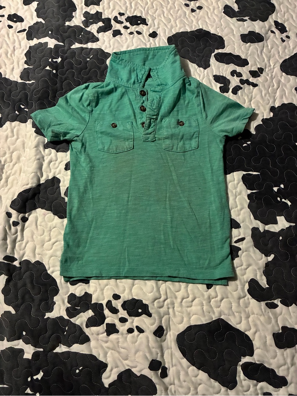 Kids Short Sleeve Henley Polo in Green